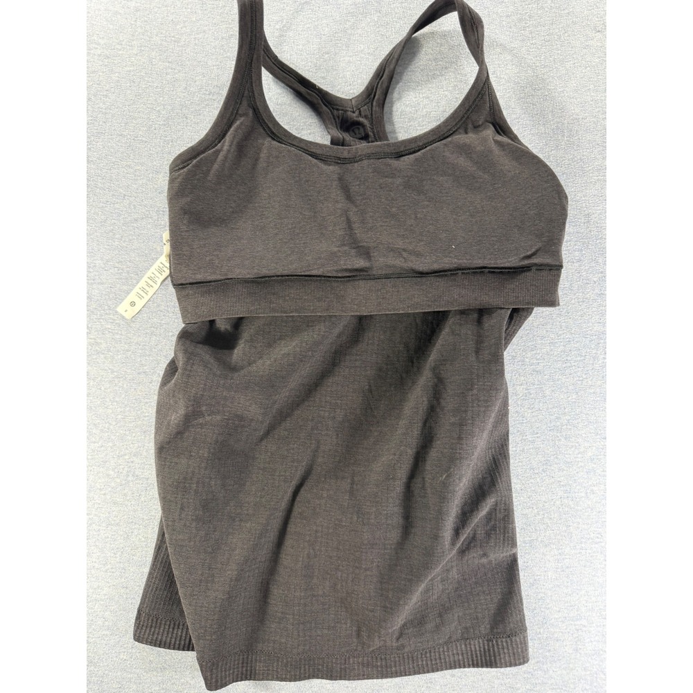 Lululemon Ebb to Street Tank Black Ribbed Built-in Shelf Bra LW1AX1S Size 8 - Picture 3 of 6